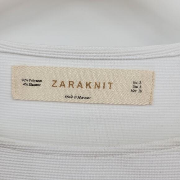 Zara Knit S White Top Blouse Tunic Relaxed 3/4 Length Sleeve Scoop - Picture 2 of 7